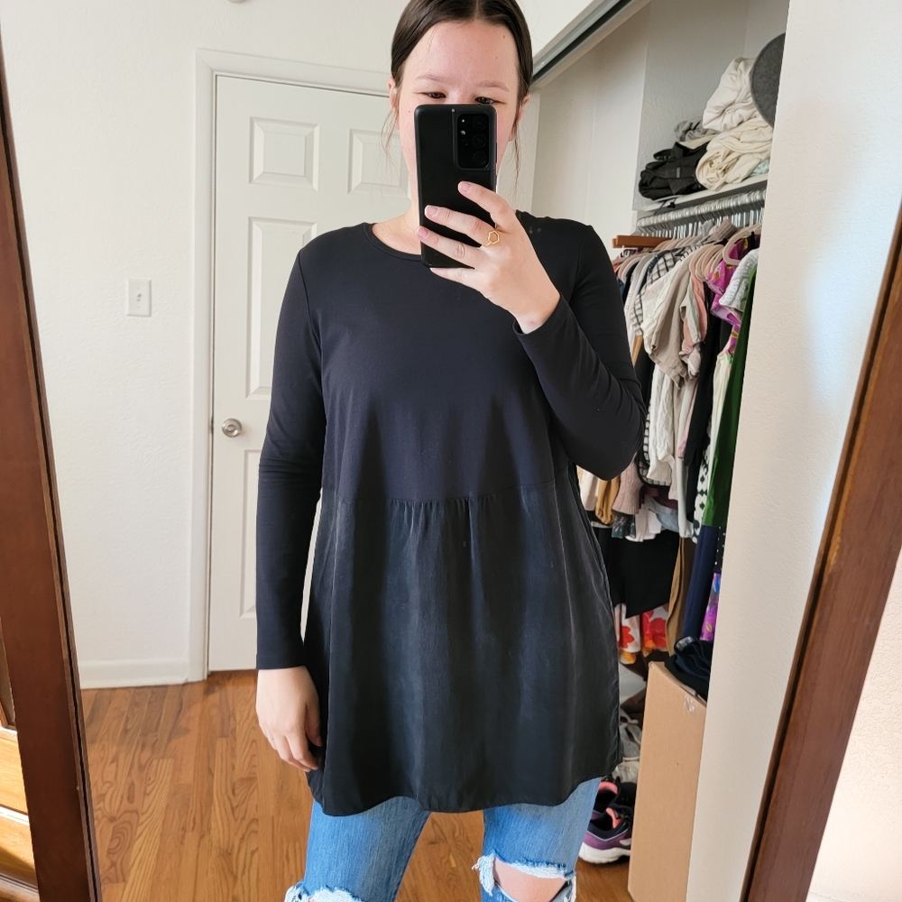 COS Dual Hem Black Tunic Top Medium